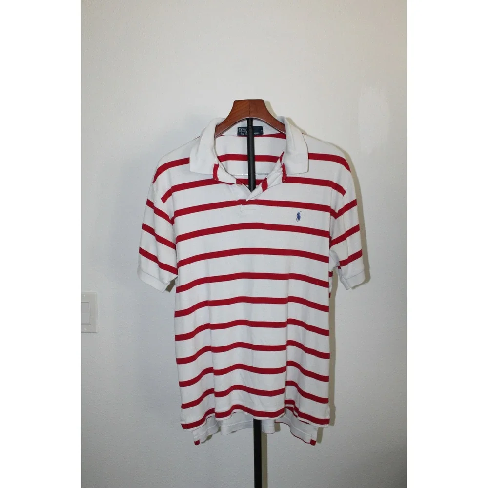 VTG Polo Ralph Lauren Stripe Polo Shirt Mens XL Red White Short Sleeve Pony Logo